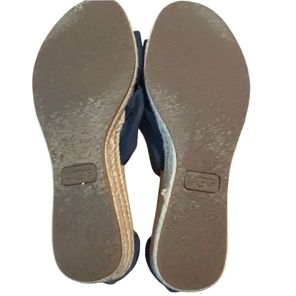 UGG Trina Navy Blue Espadrille Wedge Sandals Womens 8.5 Ankle Tie Coastal Summer